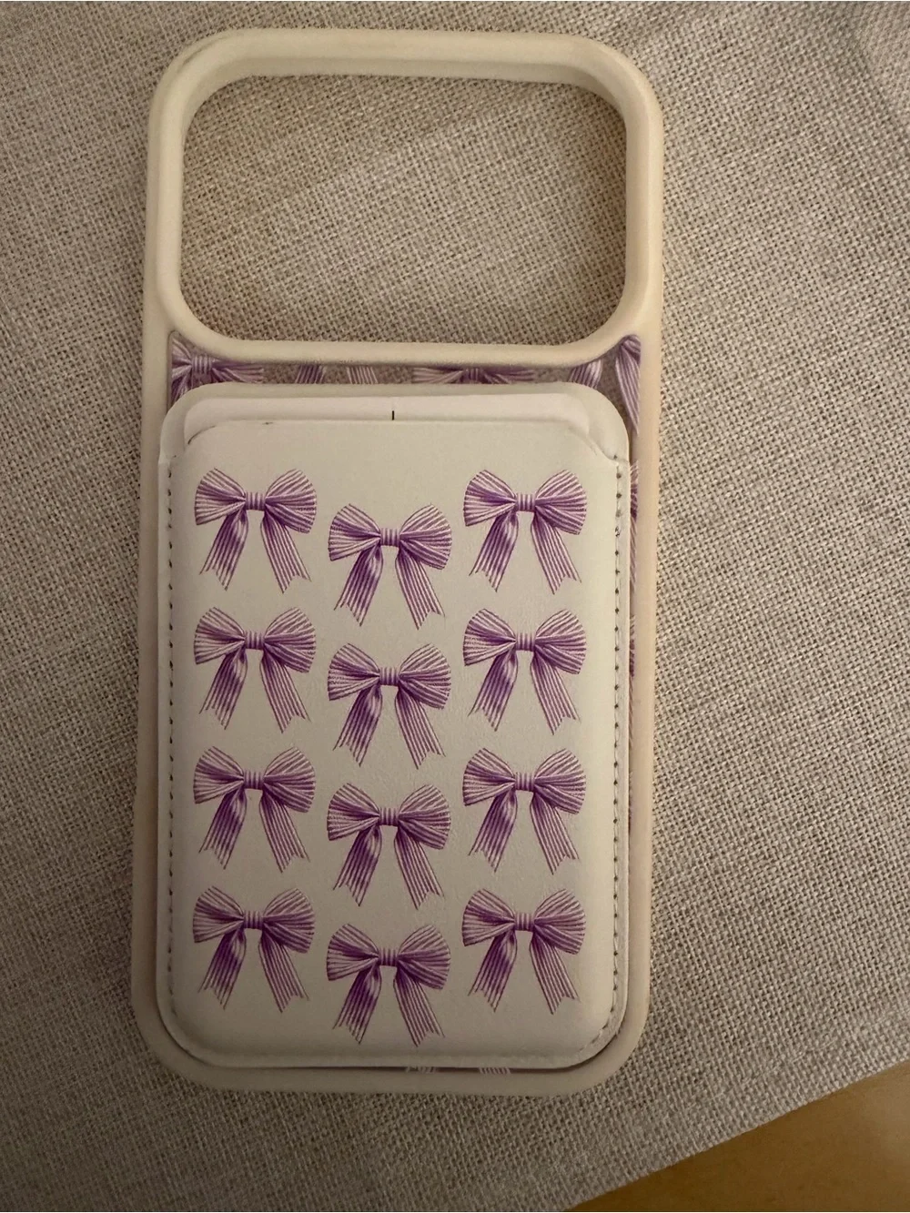 Lavender Bow MagSafe iPhone 17 Pro Case w/ Magnetic Card Wallet Stand NWOT